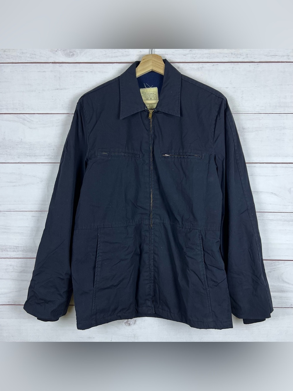 Vintage 70s US Navy Dark Blue Utility Jacket Mens 38L Workwear USA